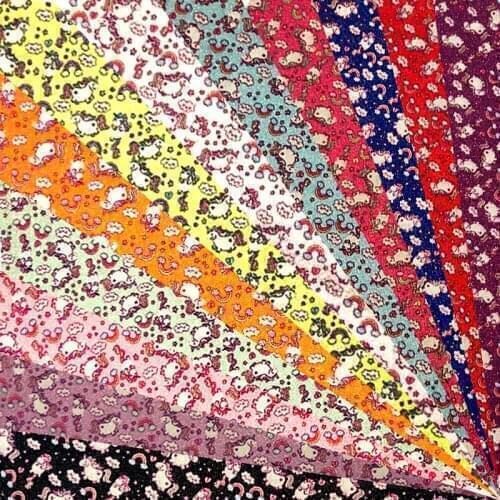 135X30CM Unicorn/Horse with Rainbow Cloud Printed Shiny Colorful Fine Glitter Faux Leather Fabric Sheet for Christmas Decoration