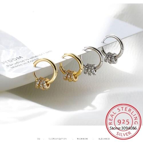925 Sterling Silver Dainty Small Zircon Inlaid Round Circle Hoop Earrings for Women Gold Earrrings Jewelry S-E1358