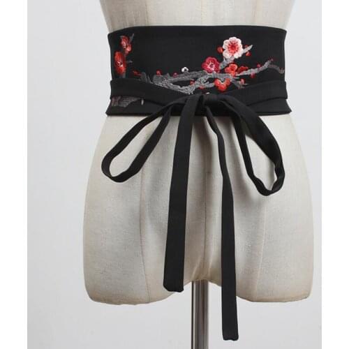 Womens runway fashion vintage flower embroidery Cummerbunds female Dress Corsets Waistband Belts decoration wide belt R3082