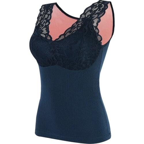Winter tops for women lace sexy v-neck warm vest and velvet padded underwear women