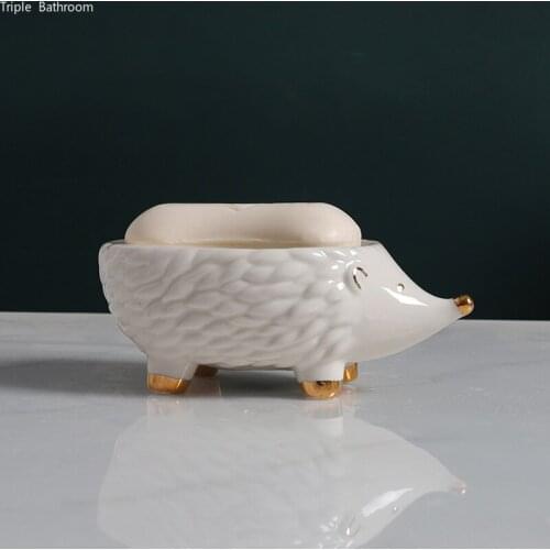 1 pc Nordic Style Hedgehog Soap Box Ceramics Solid Color Soap Dish Holder Storage Container Home Bathroom Accessories Tray