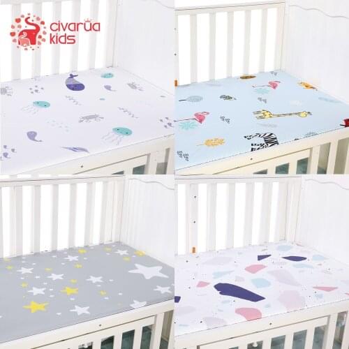 100% Microfabric Crib Fitted Sheet Soft Breathable Baby Bed Mattress Cover Cartoon Newborn Bedding For Cot Size 130*70cm
