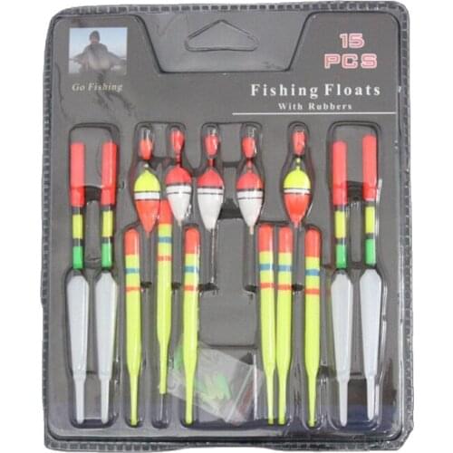 15pcs/Set Assorted Fishing Lure Floats 5pcs bobbers rod(8cm) and 6pcs yellow floats tube(9.5cm) and4pcs long float slips (15cm)