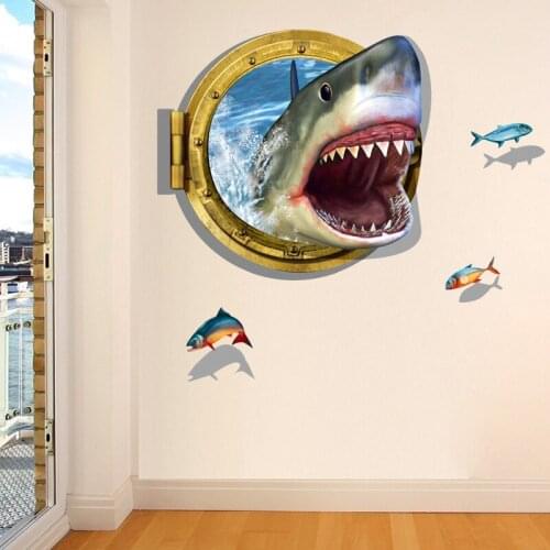 3D Stereo Shark Porthole Views Wall Sticker Home Room Decoration Teenager Aesthetic Poster on The Wall Vinyl Wallpaper Art Decal