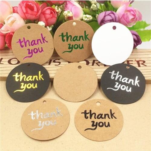 50 pcs 4cm handmade hang tag kraft paper thank you gift tag label for wedding/candy/baby gift products tagging package