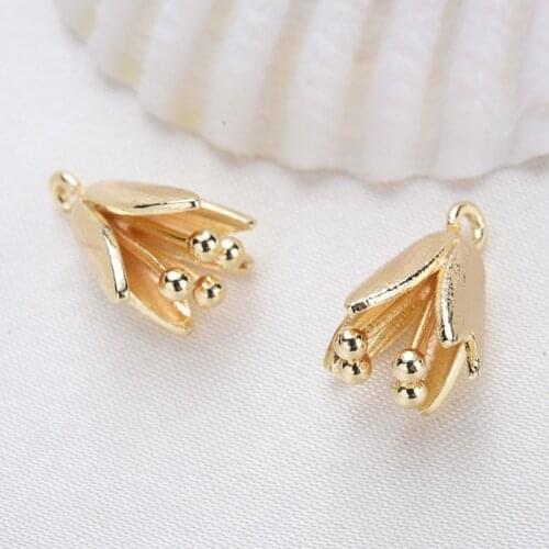6PCS 9x9MM 24K Gold Color Brass Flower Charm Pendants for DIY Jewelry Making Findings Accessories