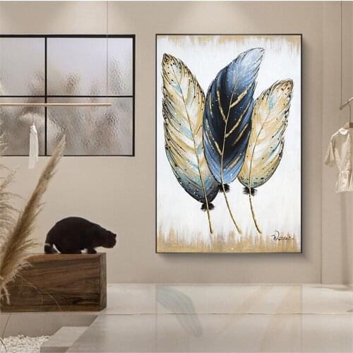 Canvas Painting Abstract Golden feather Art Oil Painting Prints on Canvas Wall Art Picture For Living Room Home Nordic Decor