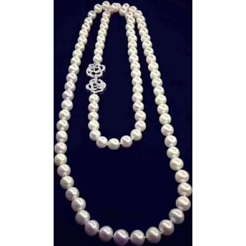 Noble jewelr8-9mm natural white pearl necklace pendant 30inch