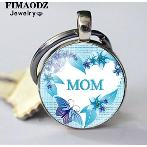 FIMAODZ Best Mom Keychain Heart Print Mothers Day Gifts Glass Dome Metal Key Ring Holder for Women Lady Birthday Jewelry