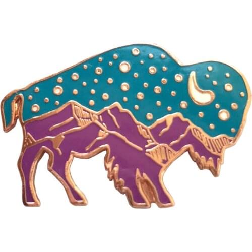 Starry night bison brooch pin This adventurous buffalo is ready to explore with you