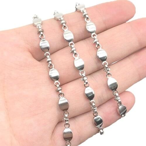 1Meter Width 5mm Stainless Steel Handmade Bean Shape Chains Fit for DIY Jewelry Making Supplies Wholesale Lots Bulk