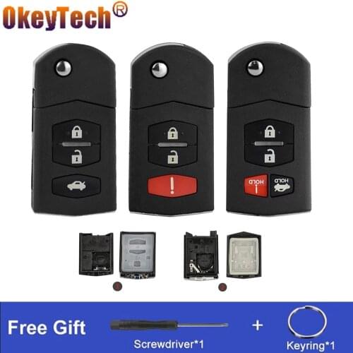 Okeytech 2/3/4 Buttons Small/Big Set Flip Car Key Shell Case For Mazda 2 3 5 6 M6 MX5 CX5 CX7 CX9 With Uncut Blade Accessories