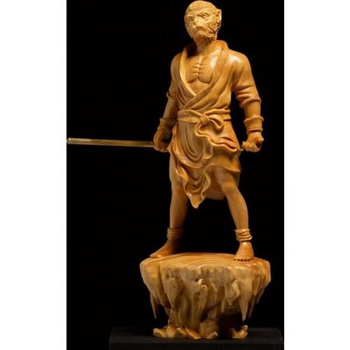 A Wood 17CM Sun Wukong Monkey King Buddht Solid wood wood carving Chinese-style creative mythology home decor play toysroom