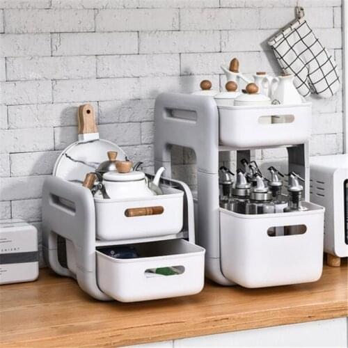 Home Storage Rack Kitchen Spice Organizer Food Container Table Make Up Space Saving Box