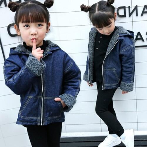 Baby Girls Denim Jackets Coats 2019 Winter Children Thickened Clothes Sequins Little Girl Design Kids Hooded Jeans Overcoats