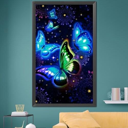 Fluorescent Butterflies Cross Stitch 5d Handmade Diamond Painting Full Square Drill Rhinestones Of Picture Diamond Embroidery