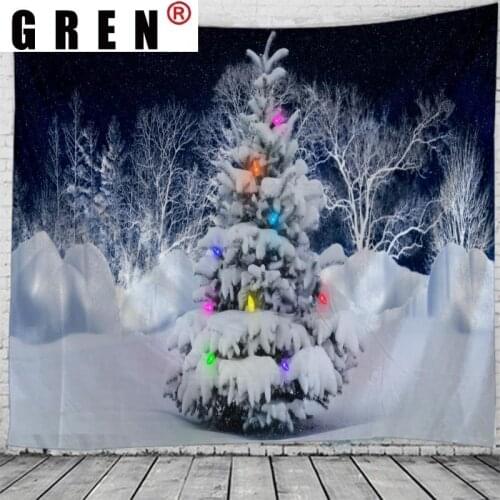 GREN Tapestry Christmas Tree Wall Hanging Fabric Mural Background Cloth Wall Rugs Towel Beach Fabric Blanket Dorm Living Home De