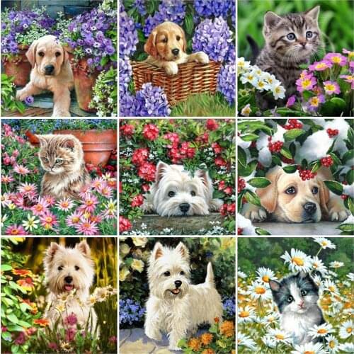 HUACAN Diamond Painting Dog Handicraft Full Square Round Drill Diamond Embroidery Animal Mosaic Garden Craft Kit Handmade Gift