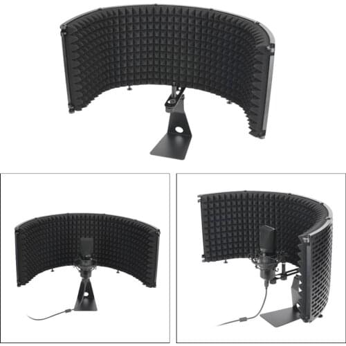 Foldable 5 Panel Studio Microphone Isolation Shield+Stand Vocal Booth Studio Record Acoustic Panel for Reading Sound Broadcast