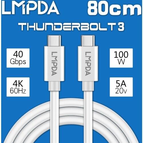 LMPDA thunderbolt 3 cable 40gbps 0.8m white usb c active cable 100W 5A USB-C cable usb tipo c para MacBook Pro