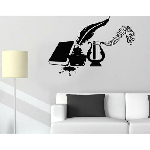Study Room Wall Decal Musical Instrument Book Feather Manuscript Vinyl Music Classroom Interior Wall Stickers Home Decor Z435