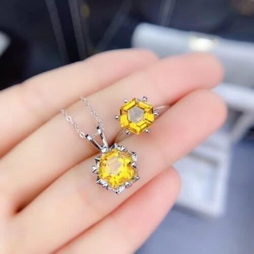 KJJEAXCMY Fine Jewelry 925 sterling silver inlaid Citrine new girl classic necklace pendant ring set Chinese style with box