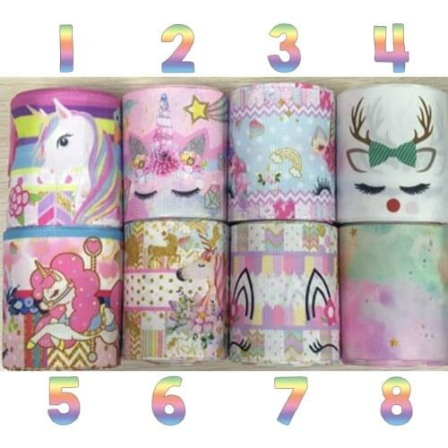 Stock Ribbon 3 inch 75mm Cartoon Printed Grosgrain 10 yards/roll