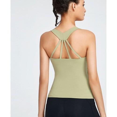 Sexy Back Sport Tops Women Nudity Feel Yoga Tank Tops Gym Tight Fitness Tops Sleeveless Vest Padded Running Training Tees
