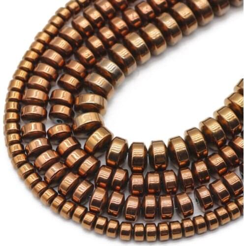 Copper Red Flat Cylinder Hematite Natural Stone Round Spacers Loose Beads For Jewelry Making Diy Bracelets Accessories 3/4/6/8MM