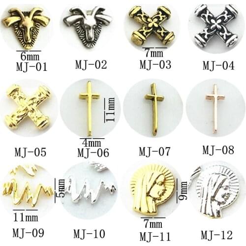 50pcs/pack metal nail art sheep god cross electrocardiogram beauty head 3d jewelry gel nails sticker decoration art tools