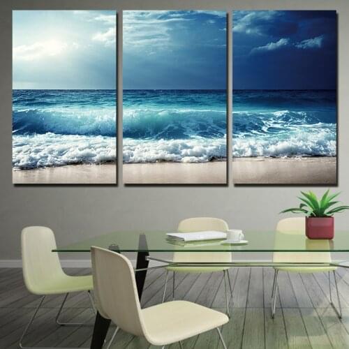 Modular Wall Art Canvas Painting Living Room HD Prints 3 Pieces Blue Waves Before The Storm Poster Home Decor Pictures Framework