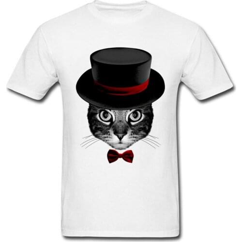 Magician Cat 2018 Men White T-shirt Gentleman England Style Summer T Shirt Mens Cotton Clothing Hip Hop Animal Printed
