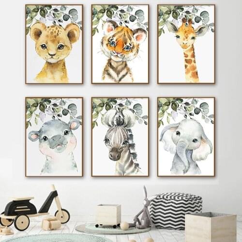 Lion Tiger Hippo Elephant Zebra Giraffe Wall Art Canvas Painting Nordic Posters And Prints Wall Pictures Baby Kids Room Decor