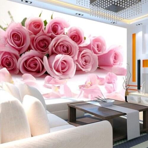 Bacaz Romantic Pink Rose Wallpaper for Marriage Wedding Room 3d Flower photo mural Wall paper 3d Rose Stickers Home Decor