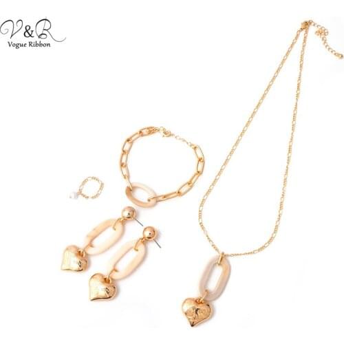 Diy Package Jewelry Set Necklace Earring Bracelet Ring Set With Gold Chain/ Pearl/ Acrylic/ Glass/ Love Charms 2020 New Trendy