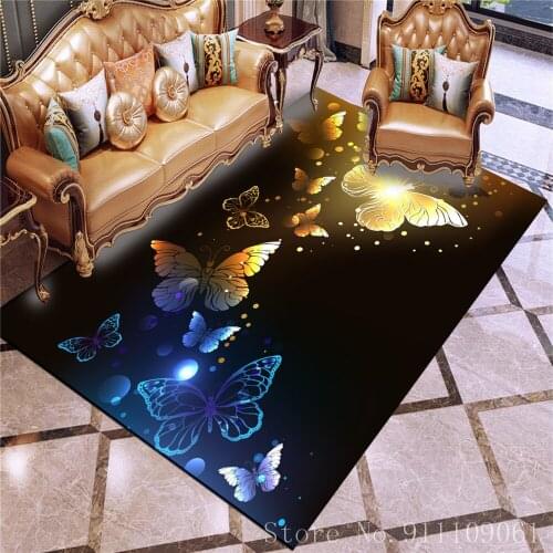 New Style Butterfly 3D Print Colorful Animal Rugs Home Decor Mats for Bedroom Parlour Carpet Black Baby Play Crawling Carpet