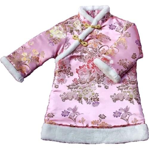 Peony Floral Baby Girl Dresses Coats Children Qipao Clothes Winter Outerwear Sping Festival Cheongsam Outfits Chi-Pao Dress Top