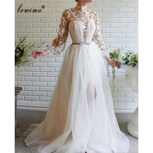 Kaftans Couture Elegant Celebrity Dresses With Flowers Sheer Neck Red Carpet Film Opening Ceremony Dresses Formal Evening Gowns