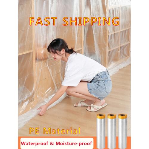 Various lengths Dust-proof Masking Tape Plastic Drop Cloth Dust Protection Masking Film Cover For Automobile Furniture