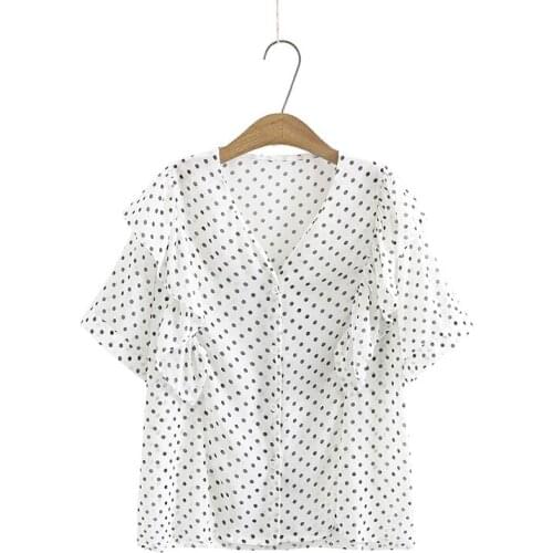 Plus Size L-4XL White Black Womens Short Sleeve Chiffon Blouse V-neck Button Up Tops Oversized A-line Workwear Blusas