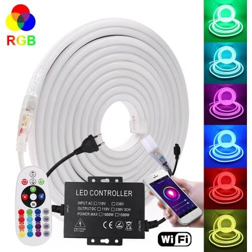 RGB Neon Strip Light AC 220V Bluetooth WIFI LED Neon Ribbon Tube 2835 5050 120Leds/M Flexible Neon Sign Waterproof Neon Rope