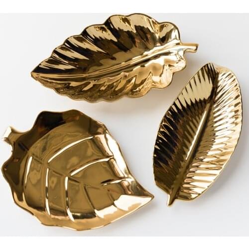 Luxury Gold Leaf Ceramic Jewelry Bracelet Earring Necklace Holder Key Lipstick Holder Cosmetic Desktop Storage Home Decor