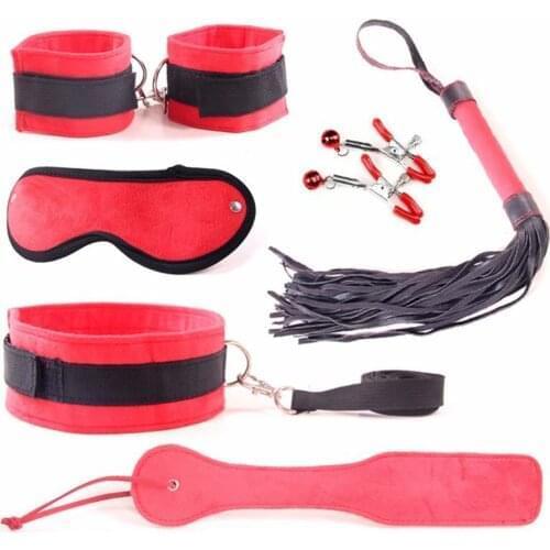 Sexy Leather BDSM Kits Plush Sex Bondage Set Handcuffs Sex Games Adults Sex Toys For Women Men Nipple Clamps Whip