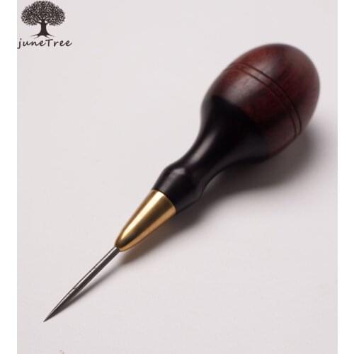 Junetree high quality damascus steel awl with good wooden handle for professional leather craft
