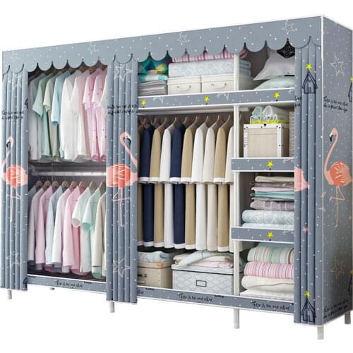 Solid Wood Coarsening And Reinforcement Wardrobe Simple Cloth Wardrobe Double Assembly Cloth Art Simple Modern Economical Dormit