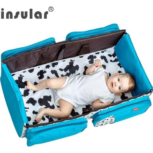3-in-1 Foldable Crib Folding Baby Bed Travel Bed Diaper Bag Changing Station Large Capacity Portable Mummy Bag Baby Crib Infant
