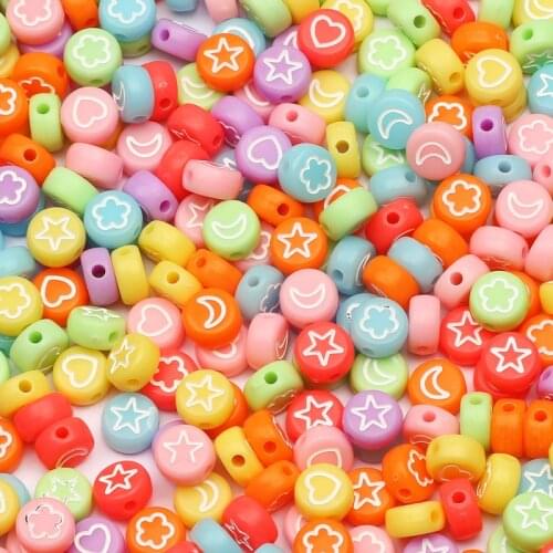 Mixed Moon Star Flower Heart Acrylic Beads Round Flat Loose Spacer Beads For Jewelry Making Handmade Diy Bracelet Necklace