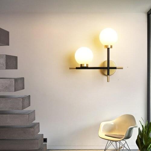 Modern Wall Lamp American Round Glass Ball Led Luxury Sconce Living Room Aisle Corridor Bedroom Bedside Study Stair Decor Light