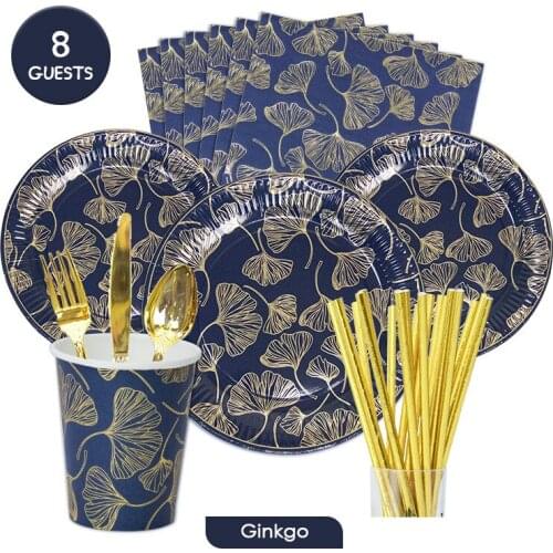 Adult Party Annual Dinner Supplies Decorative Disposable Ginkgo Paper Tableware Set