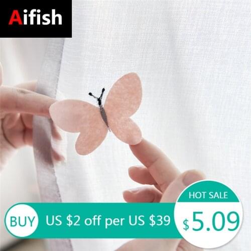 3D Dimensional Butterfly Tulle Living Room Window Home Decoration Curtain Childrens Room Pink Bow White/Grey Tulle Cortinas 3